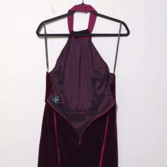 Black Halo Eve Dress Burgundy Halter Sleeveless Bow Velvet USA Gown 12 - Picture 7 of 14